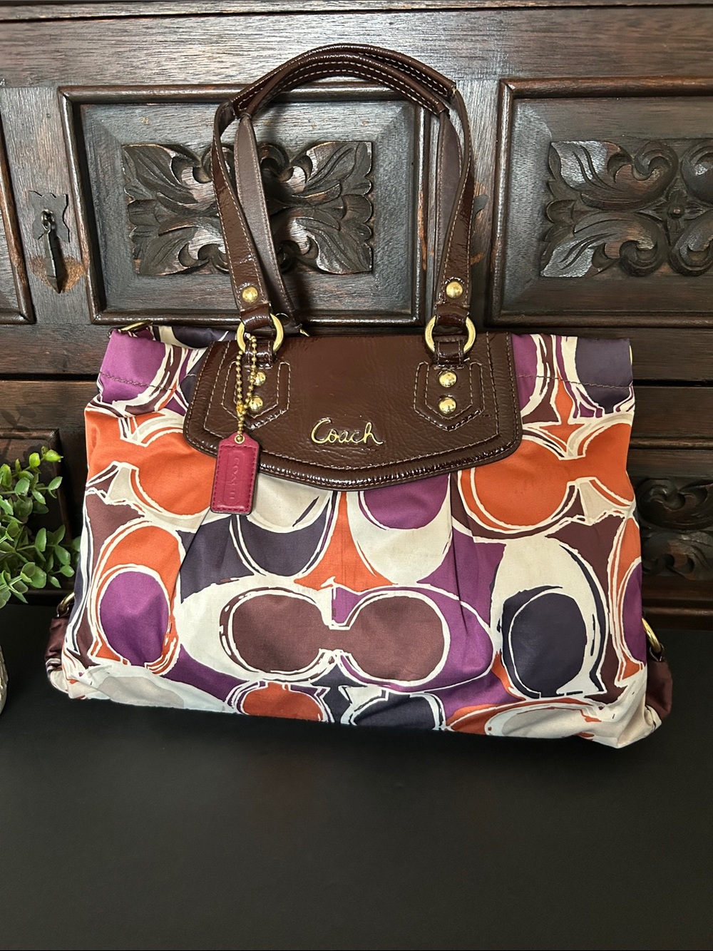 Beautiful Coach Multicolor Circle-Print Shoulder Bag — Purple, Orange & Brown